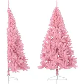 vidaXL Kunstkerstboom met standaard half 180 cm PVC roze