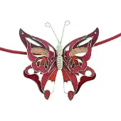 Behave - Ketting - Dames - Emaille Vlinder - Rood - 42 cm (+ 6 cm verlengketting)
