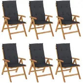 vidaXL Verstelbare klapstoelen met kussens, 6 stuks, massief teakhout