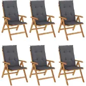 vidaXL Verstelbare klapstoelen met kussens, 6 stuks, massief teakhout