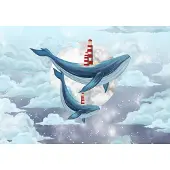 Fotobehang - Walvissen - Maan - Wolken - Walvis - Vliesbehang- 254x184cm (lxb)