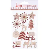 Nobrand Sticker Hout Met Glitters Rood, 12st.