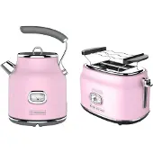 WESTINGHOUSE Retro 2-delige Set – Waterkoker 1,7L + Broodrooster 2 Sneden – Roze