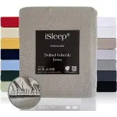ISleep Dubbel Gebreide Jersey Hoeslaken - Hoge Hoek - Rondom Elastiek - Eenpersoons - 90/100x220 cm - Grijs