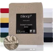 ISleep Dubbel Gebreide Jersey Hoeslaken - Hoge Hoek - Rondom Elastiek - Eenpersoons - 90/100x210/220 cm - Taupe