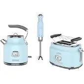 WESTINGHOUSE Retro 3-delige Set – Waterkoker 1,7L + Broodrooster 2 Sneden + Staafmixer – Blauw