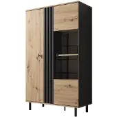 Meubella Vitrinekast eiken antraciet 90x40x149 glazen opbergkast