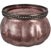 Clayre & Eef Theelichthouder Ø 9x6 cm Roze Glas Waxinelichthouder Roze Waxinelichthouder