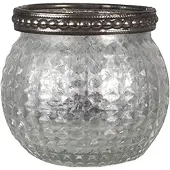 Clayre & Eef Theelichthouder Ø 7x6 cm Zilverkleurig Glas Waxinelichthouder Zilverkleurig Waxinelichthouder