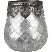Clayre & Eef Theelichthouder Ø 9x11 cm Zilverkleurig Glas Waxinelichthouder Zilverkleurig Waxinelichthouder