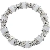 Behave - Armband - Elastische armband metaal met wit grijze opaal natuursteen kralen - 10mm, polsomtrek 16cm