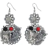 Behave Oorbellen hangers zilver kleur rood detail 7cm