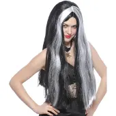 Funny fashion Heksenpruik lang haar - zwart/grijs - dames - Halloween - Verkleedpruiken