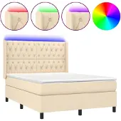 vidaXL Boxspring met matras en LED stof crèmekleurig 140x200 cm