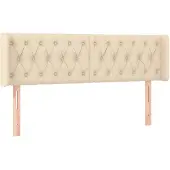 vidaXL Hoofdbord met randen 147x16x78/88 cm stof crèmekleurig
