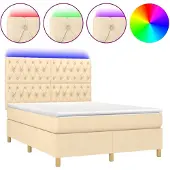 vidaXL Boxspring met matras en LED stof crèmekleurig 140x190 cm