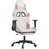 vidaXL Gaming stoel met massagefunctie en voetsteun, wit en roze, kunstleer