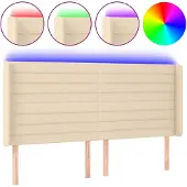 vidaXL Hoofdbord LED 163x16x118/128 cm stof crèmekleurig