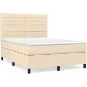vidaXL Boxspring met matras stof crèmekleurig 140x200 cm