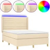 vidaXL Boxspring met matras en LED stof crèmekleurig 140x190 cm