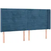 vidaXL Hoofdbord met randen 203x16x118/128 cm fluweel donkerblauw