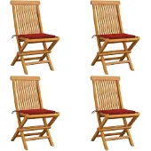 vidaXL Tuinstoelen 4 st met rode kussens massief teakhout