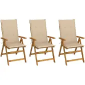 vidaXL Tuinstoelen 3 st inklapbaar met kussens massief acaciahout
