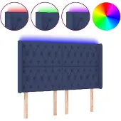 vidaXL Hoofdbord LED 147x16x118/128 cm stof blauw