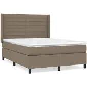 vidaXL Boxspring met matras stof taupe 140x200 cm