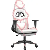 vidaXL Gaming stoel met voetsteun, wit en roze, kunstleer