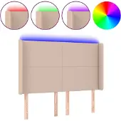 vidaXL Hoofdbord LED 147x16x118/128 cm kunstleer cappuccinokleurig