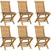 vidaXL Klapstoelen met grijze kussens, 6 stuks, massief teak hout