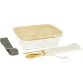 Pebbly Lunchbox Met Bestekset Hout 1L