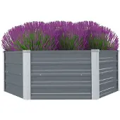 vidaXL Verhoogde plantenbak, 129 x 129 x 45 cm, verzinkstaal, grijs