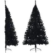 vidaXL Kunstkerstboom met standaard half 210 cm PVC zwart