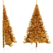 vidaXL Kunstkerstboom half met standaard 240 cm PET goudkleurig
