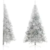 vidaXL Kunstkerstboom half met standaard 240 cm PET zilverkleurig