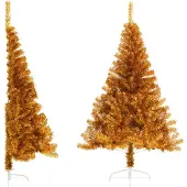 vidaXL Kunstkerstboom half met standaard 180 cm PET goudkleurig