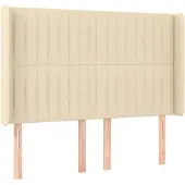 vidaXL Hoofdbord met randen 147x16x118/128 cm stof crèmekleurig
