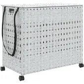vidaXL Wasmand op wielen 66x35x60 cm rattan wit