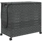 vidaXL Wasmand op wielen 66x35x60 cm rattan grijs