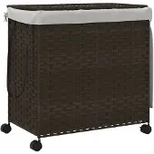 vidaXL Wasmand op wielen 60x35x60,5 cm rattan donkerbruin