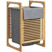vidaXL Wasmand met grijze zak 32x30x36,5 cm bamboe