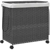 vidaXL Wasmand op wielen 60x35x60,5 cm rattan grijs