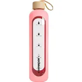 Wessper Glazen Motivatiefles 1000ml – Duurzame Waterfles in PINK