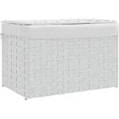 vidaXL Wasmand met deksel 55,5x35x34 cm poly rattan wit