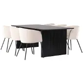 Ebuy24 Vail eethoek tafel zwart en 6 berit stoelen beige.