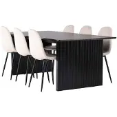 Ebuy24 Vail eethoek tafel zwart en 6 Polar stoelen beige.