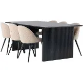 Ebuy24 Vail eethoek tafel zwart en 6 Velvet stoelen beige.