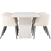 Ebuy24 Olga eethoek tafel wit en 6 berit stoelen beige.
